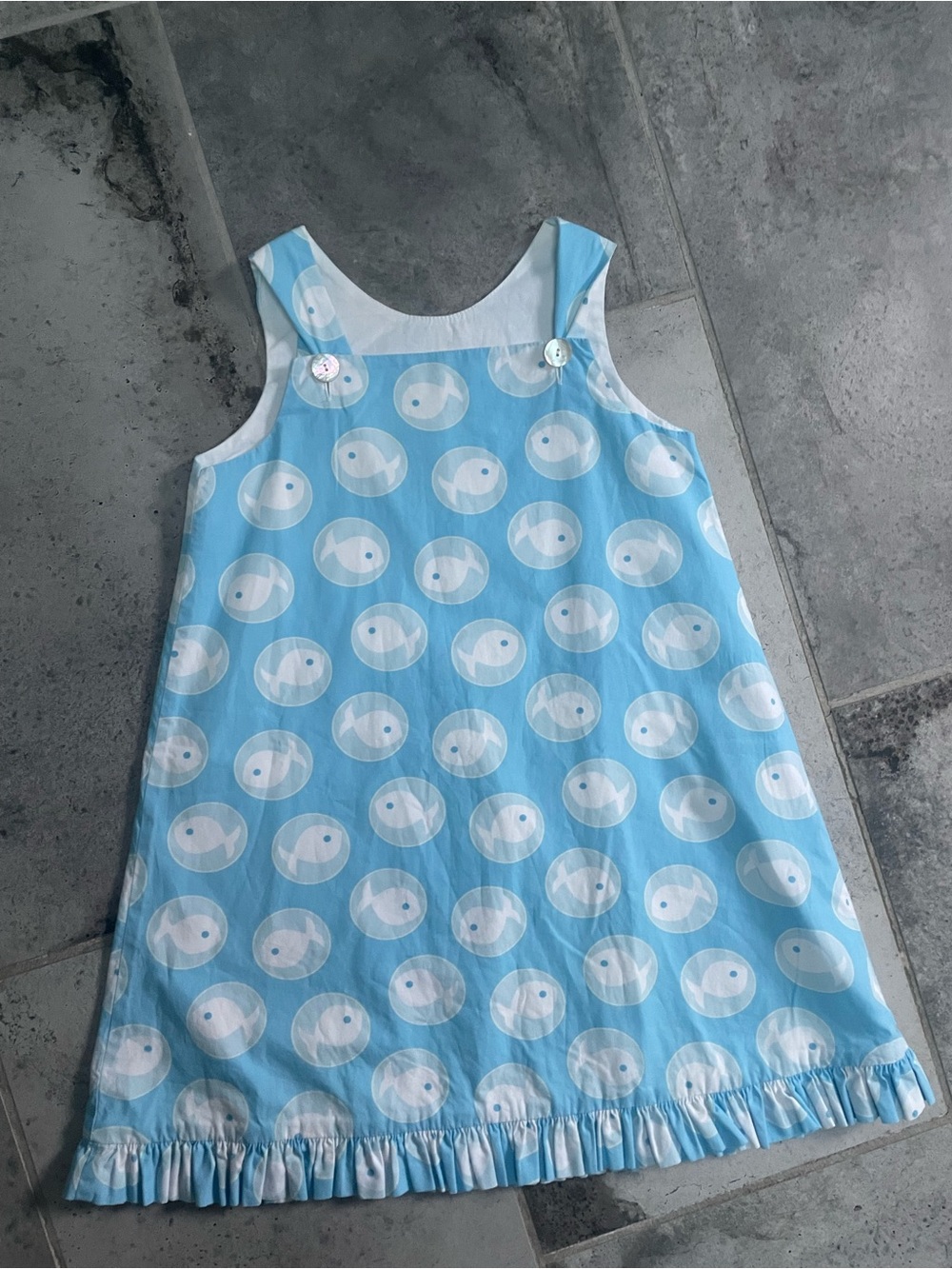 Hannah Light Blue Fish Print Ruffle Hem Nightgown